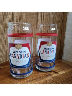 Set of 2 Molson Canadian Beer Glasses 16oz Lager Pint Glasses